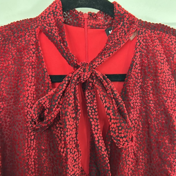 KARL LAGERFELD - Pindot Velvet tie-neck mini dress size 6 red and black - Picture 3 of 10